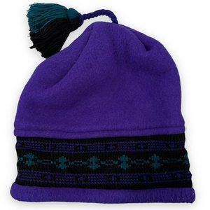 The Mews Beanie Purple Black Knit Wool‎ Apres Ski Pom Outdoors Hiking